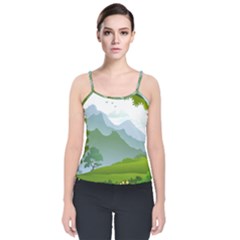 Forest Landscape Photography Illustration Velvet Spaghetti Strap Top