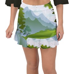 Forest Landscape Photography Illustration Fishtail Mini Chiffon Skirt by Sudhe