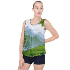 Forest Landscape Photography Illustration Bubble Hem Chiffon Tank Top by Sudhe