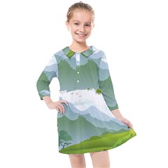 Forest Landscape Photography Illustration Kids  Quarter Sleeve Shirt Dress