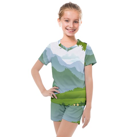 Forest Landscape Photography Illustration Kids  Mesh Tee And Shorts Set by Sudhe