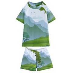 Forest Landscape Photography Illustration Kids  Swim Tee And Shorts Set