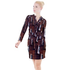 Abstract Architecture Building Business Button Long Sleeve Dress