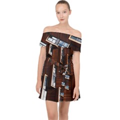 Abstract Architecture Building Business Off Shoulder Chiffon Dress