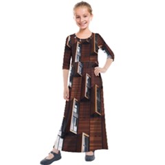 Abstract Architecture Building Business Kids  Quarter Sleeve Maxi Dress