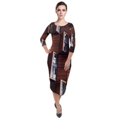 Abstract Architecture Building Business Quarter Sleeve Midi Velour Bodycon Dress