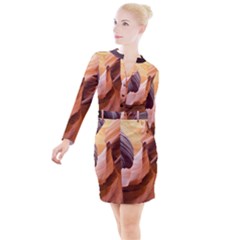 Light Landscape Nature Red Button Long Sleeve Dress