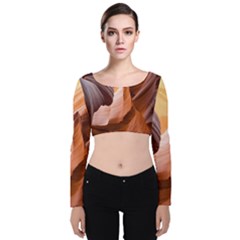 Light Landscape Nature Red Velvet Long Sleeve Crop Top