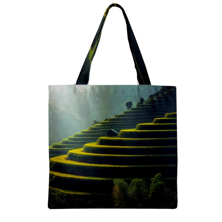 Scenic View Of Rice Paddy Zipper Grocery Tote Bag