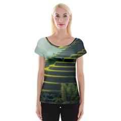 Scenic View Of Rice Paddy Cap Sleeve Top by Sudhe