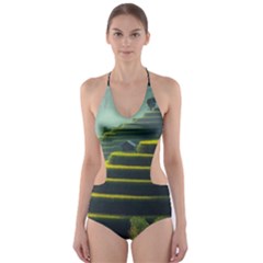 Scenic View Of Rice Paddy Cut-out One Piece Swimsuit by Sudhe