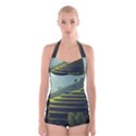 Scenic View Of Rice Paddy Boyleg Halter Swimsuit  View1