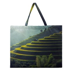 Scenic View Of Rice Paddy Zipper Large Tote Bag by Sudhe