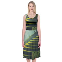 Scenic View Of Rice Paddy Midi Sleeveless Dress by Sudhe