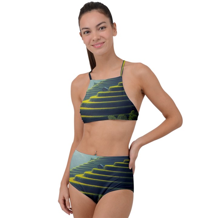 Scenic View Of Rice Paddy High Waist Tankini Set