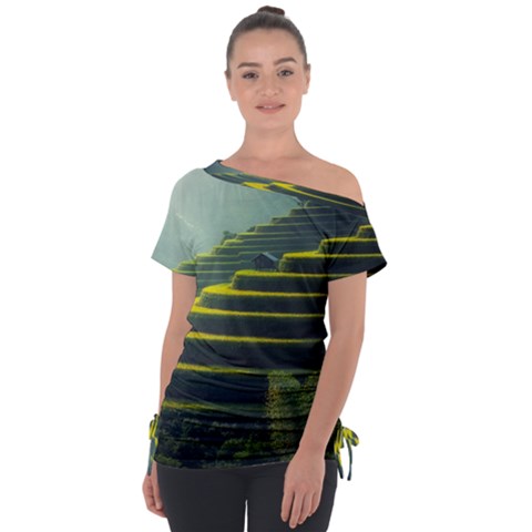 Scenic View Of Rice Paddy Tie-up Tee by Sudhe