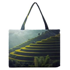 Scenic View Of Rice Paddy Zipper Medium Tote Bag by Sudhe