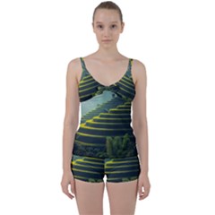 Scenic View Of Rice Paddy Tie Front Two Piece Tankini by Sudhe