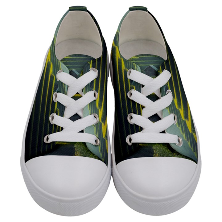 Scenic View Of Rice Paddy Kids  Low Top Canvas Sneakers