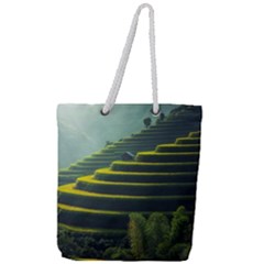 Scenic View Of Rice Paddy Full Print Rope Handle Tote (large) by Sudhe