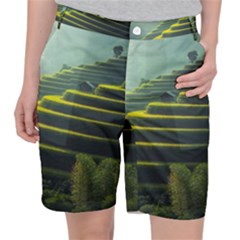 Scenic View Of Rice Paddy Pocket Shorts