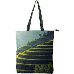 Scenic View Of Rice Paddy Double Zip Up Tote Bag by Sudhe