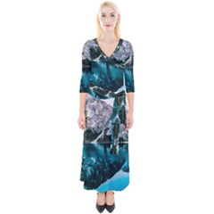 Daylight Forest Glossy Lake Quarter Sleeve Wrap Maxi Dress by Sudhe