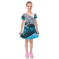 Daylight Forest Glossy Lake Kids  Short Sleeve Velvet Dress by Sudhe