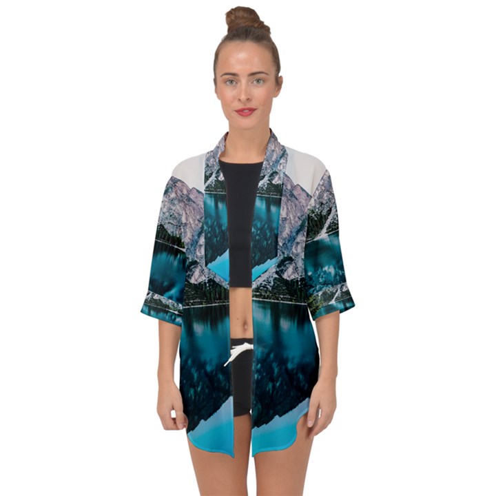 Daylight Forest Glossy Lake Open Front Chiffon Kimono