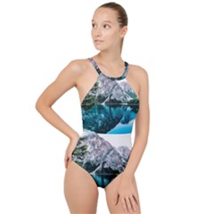 Daylight Forest Glossy Lake High Neck One Piece Swimsuit