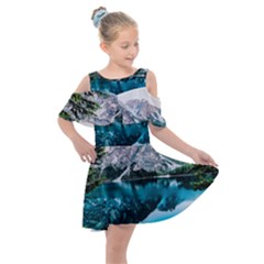 Daylight Forest Glossy Lake Kids  Shoulder Cutout Chiffon Dress by Sudhe