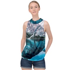 Daylight Forest Glossy Lake High Neck Satin Top