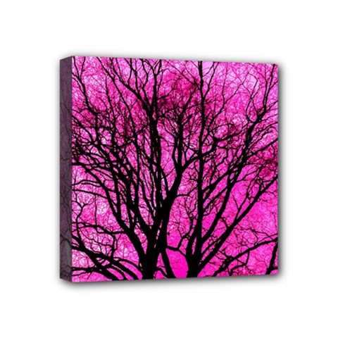 Pink Silhouette Tree Mini Canvas 4  X 4  (stretched) by Sudhe