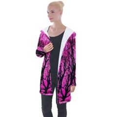 Pink Silhouette Tree Longline Hooded Cardigan