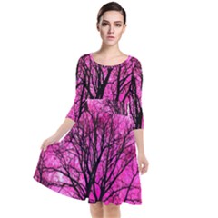 Pink Silhouette Tree Quarter Sleeve Waist Band Dress by Sudhe