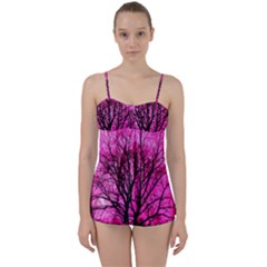 Pink Silhouette Tree Babydoll Tankini Set by Sudhe