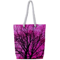 Pink Silhouette Tree Full Print Rope Handle Tote (small) by Sudhe