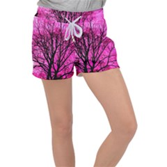 Pink Silhouette Tree Women s Velour Lounge Shorts