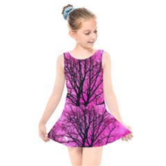 Pink Silhouette Tree Kids  Skater Dress Swimsuit