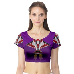 Toy Plane Outer Space Launching Short Sleeve Crop Top by Sudhe