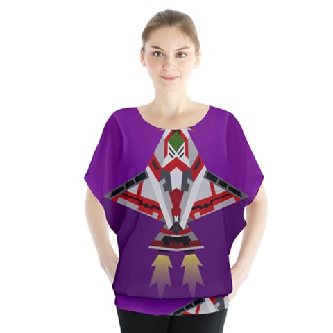 Toy Plane Outer Space Launching Batwing Chiffon Blouse by Sudhe