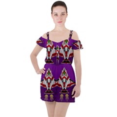 Toy Plane Outer Space Launching Ruffle Cut Out Chiffon Playsuit