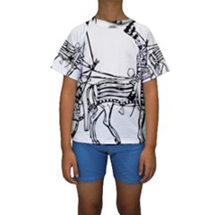 Line Art Drawing Ancient Chariot Kids  Short Sleeve Swimwear by Sudhe