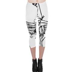 Line Art Drawing Ancient Chariot Capri Leggings  by Sudhe