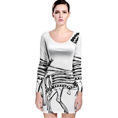 Line Art Drawing Ancient Chariot Long Sleeve Velvet Bodycon Dress by Sudhe