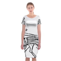 Line Art Drawing Ancient Chariot Classic Short Sleeve Midi Dress by Sudhe