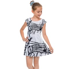 Line Art Drawing Ancient Chariot Kids  Cap Sleeve Dress