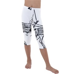 Line Art Drawing Ancient Chariot Kids  Lightweight Velour Capri Leggings  by Sudhe