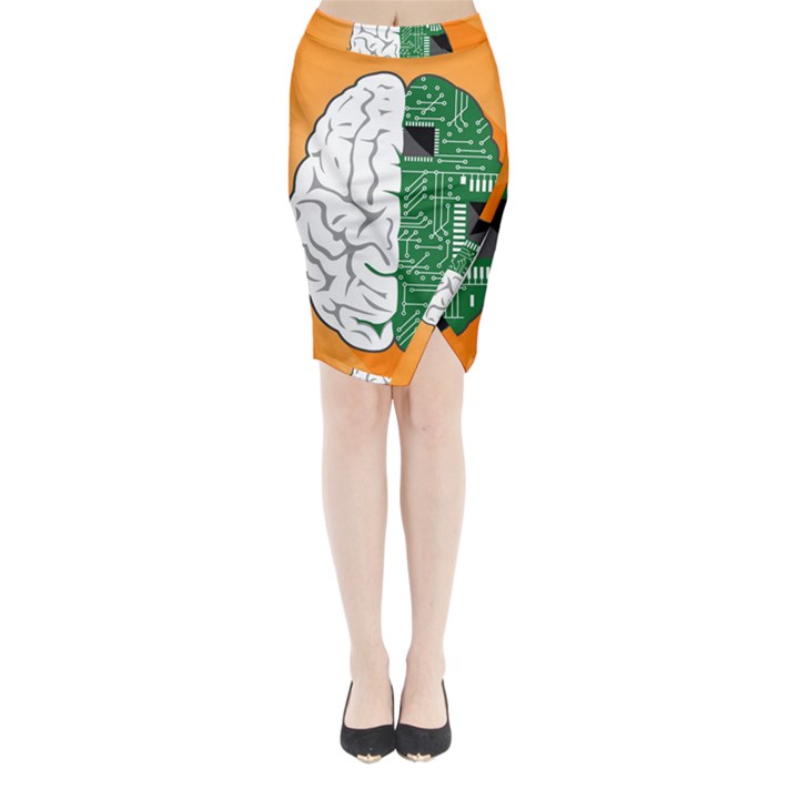 Technology Brain Digital Creative Midi Wrap Pencil Skirt