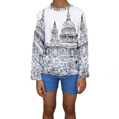 Line Art Architecture Church Kids  Long Sleeve Swimwear by Sudhe